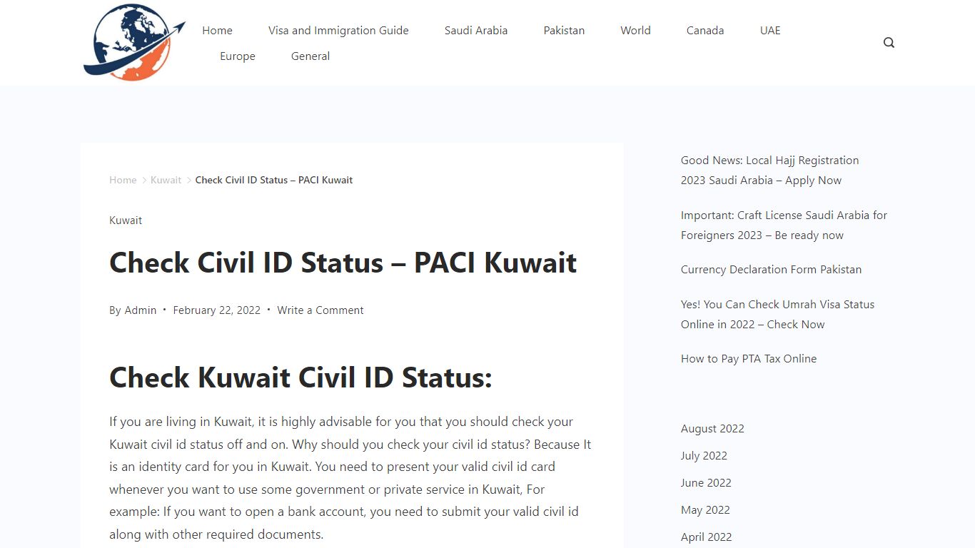 Check Civil ID Status - PACI Kuwait - Info Omni